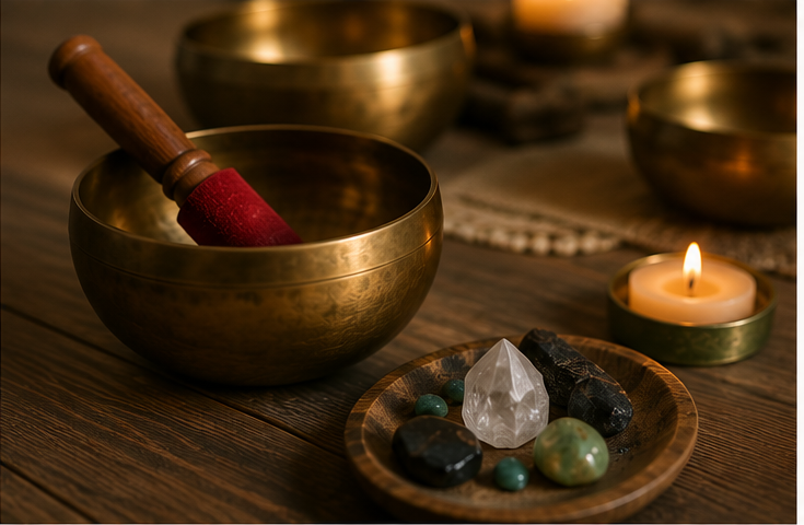 Sound bowls, gong, and sound meditation instruments